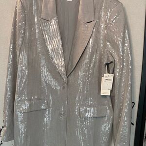 Good American Silver Sequin Blazer